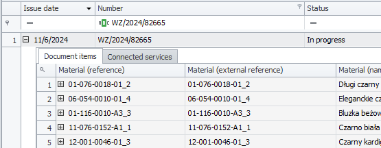 WZ document with items