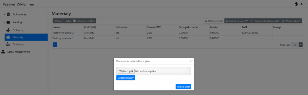 Import Materials from CSV