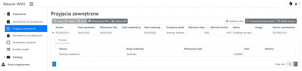 External Receipts View