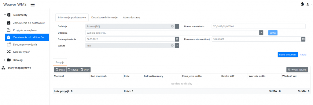 Add Customer Order