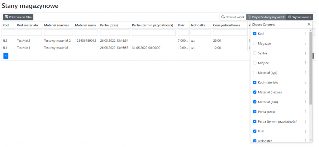 Column Selection Option
