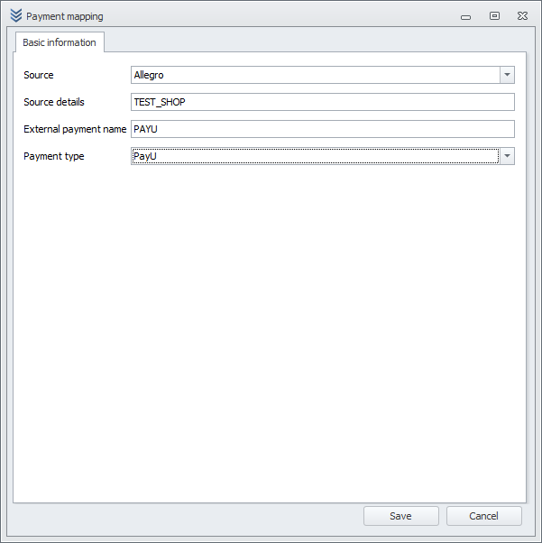 View of payment method configuration