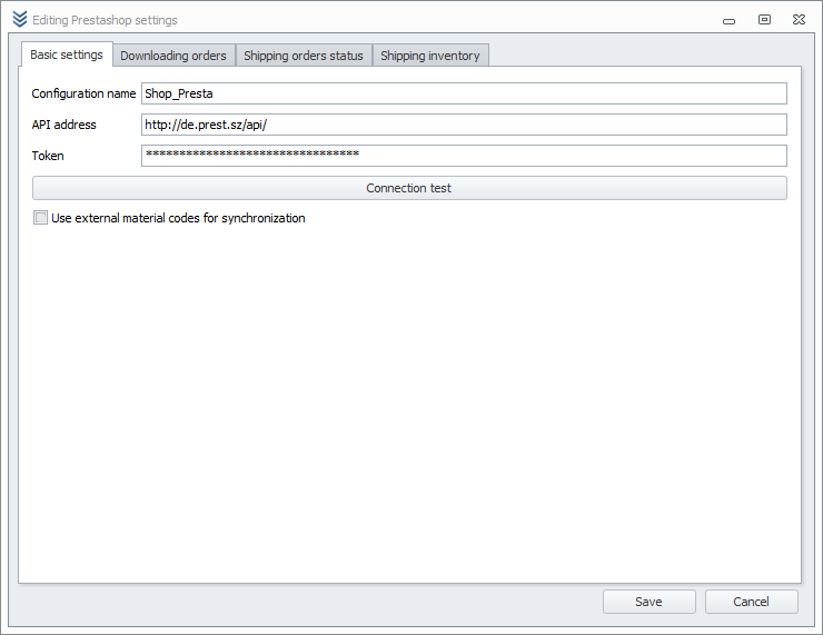Example Prestashop configuration
