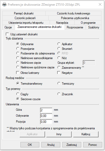 Advanced Printer Settings Tab