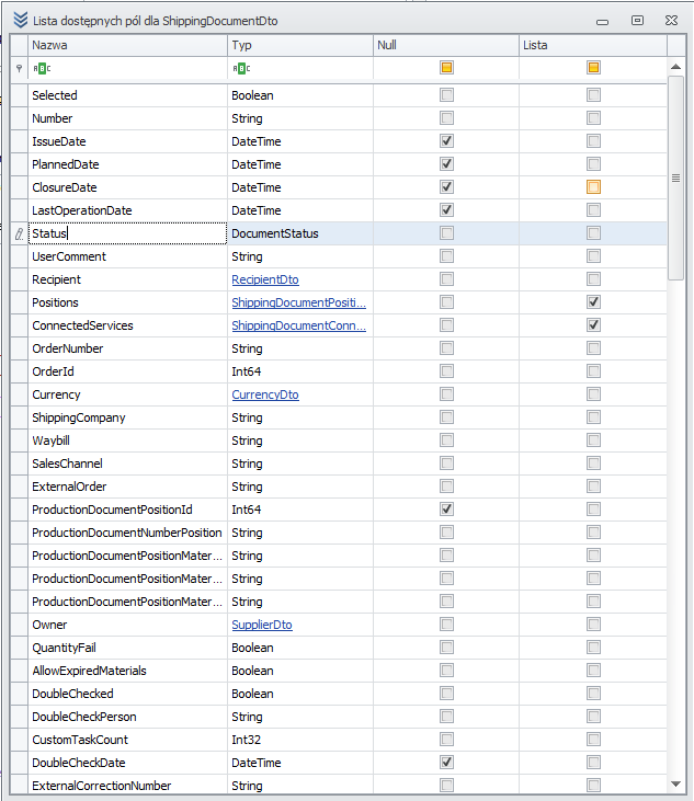 Available Fields List