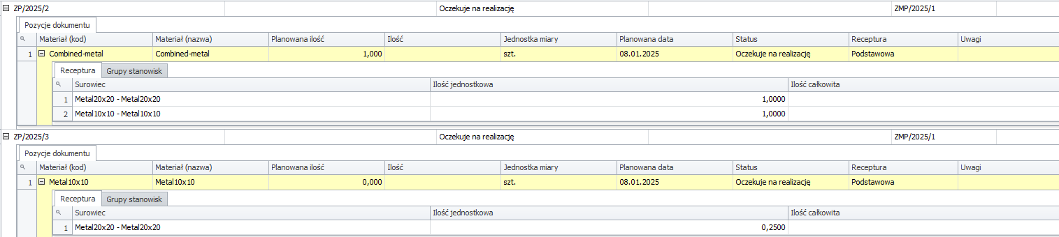 Production capacity - creating production orders