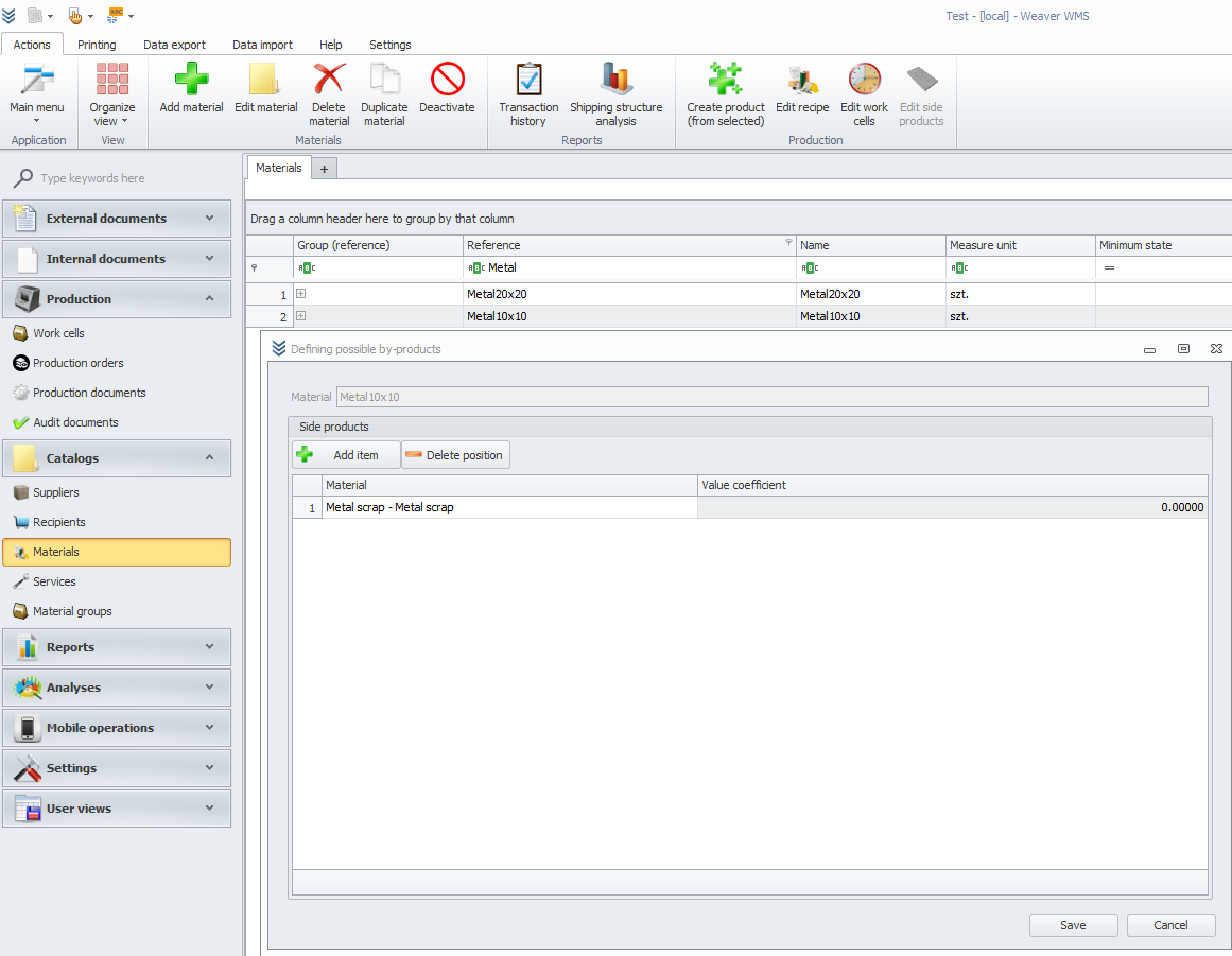 Adding by-products in Weaver WMS