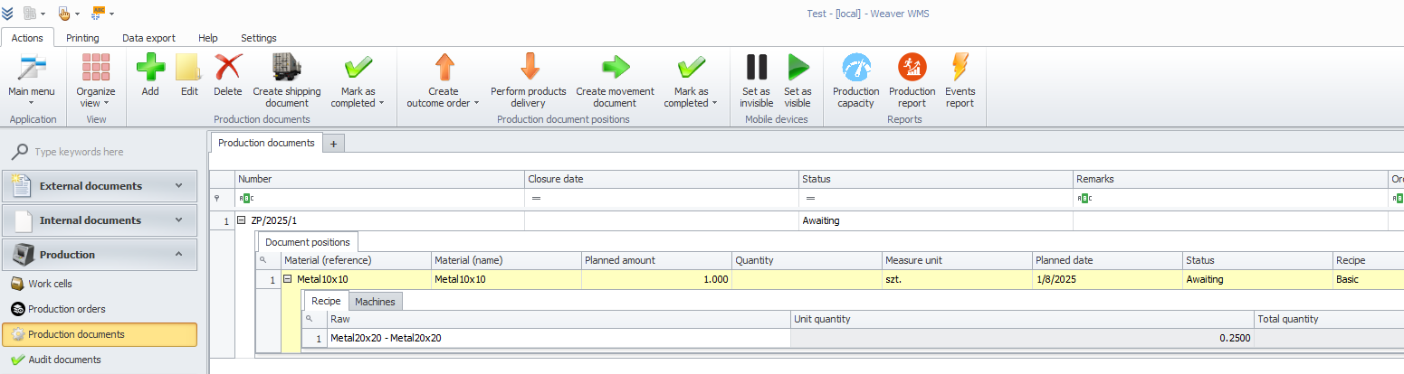Previewing a production order