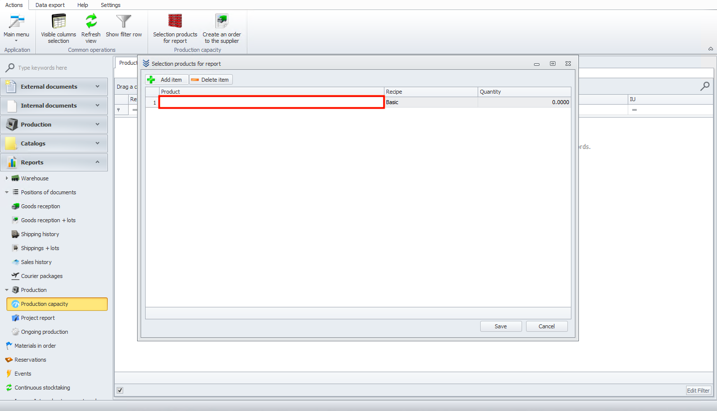 Selecting the product field
