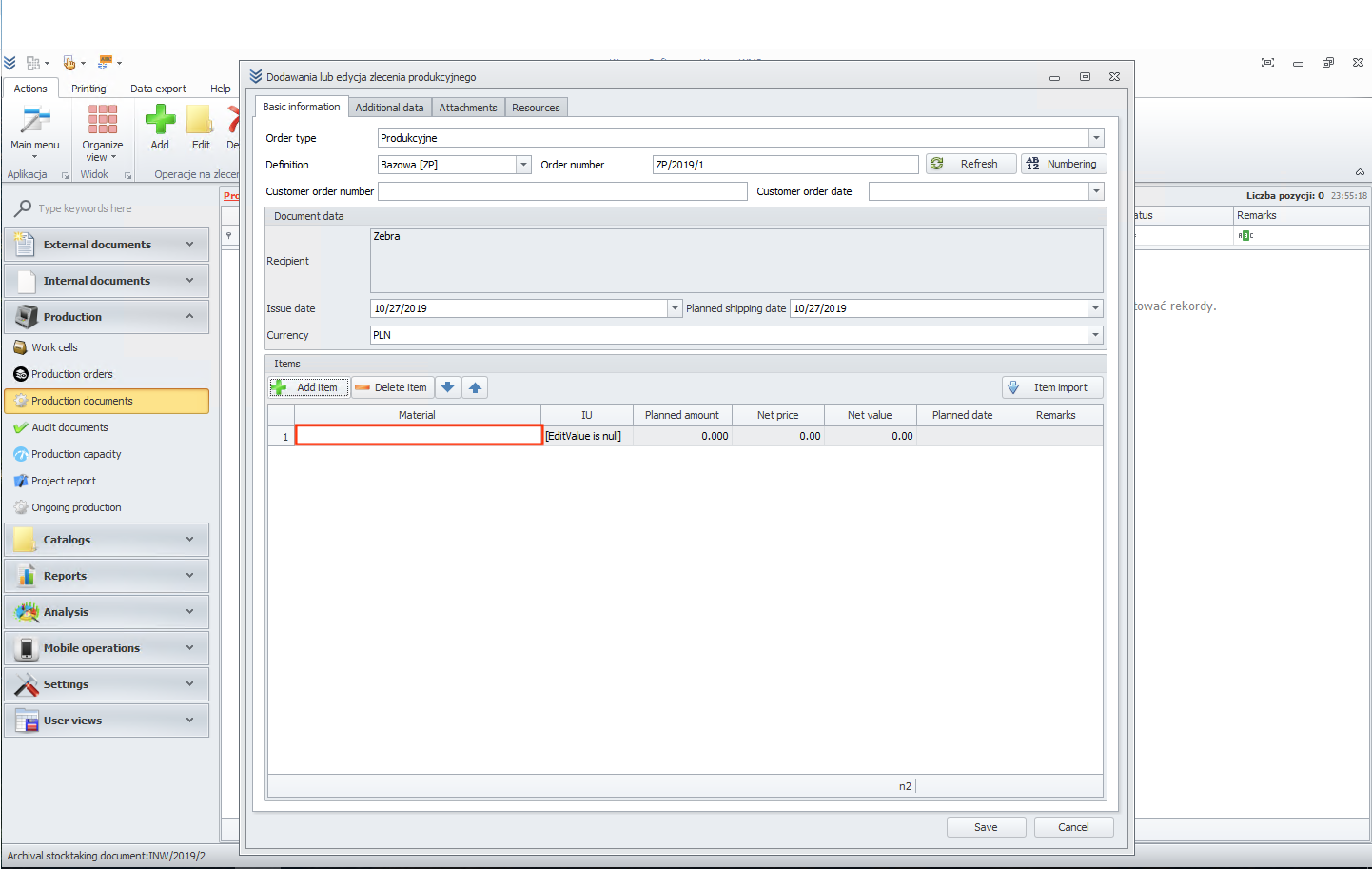 Selecting the material field