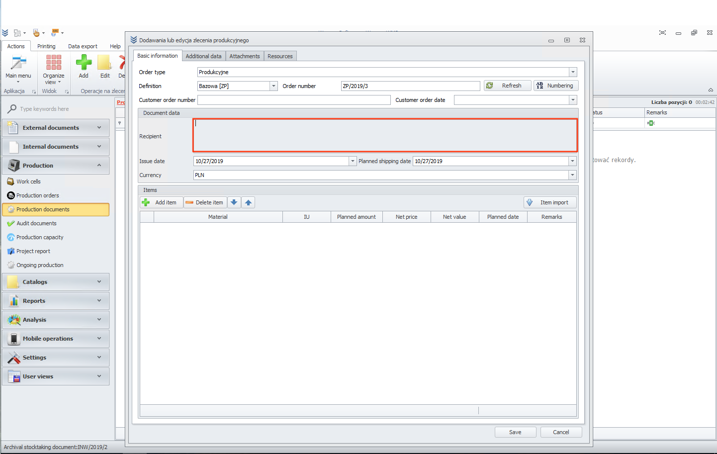 Selecting the recipient field