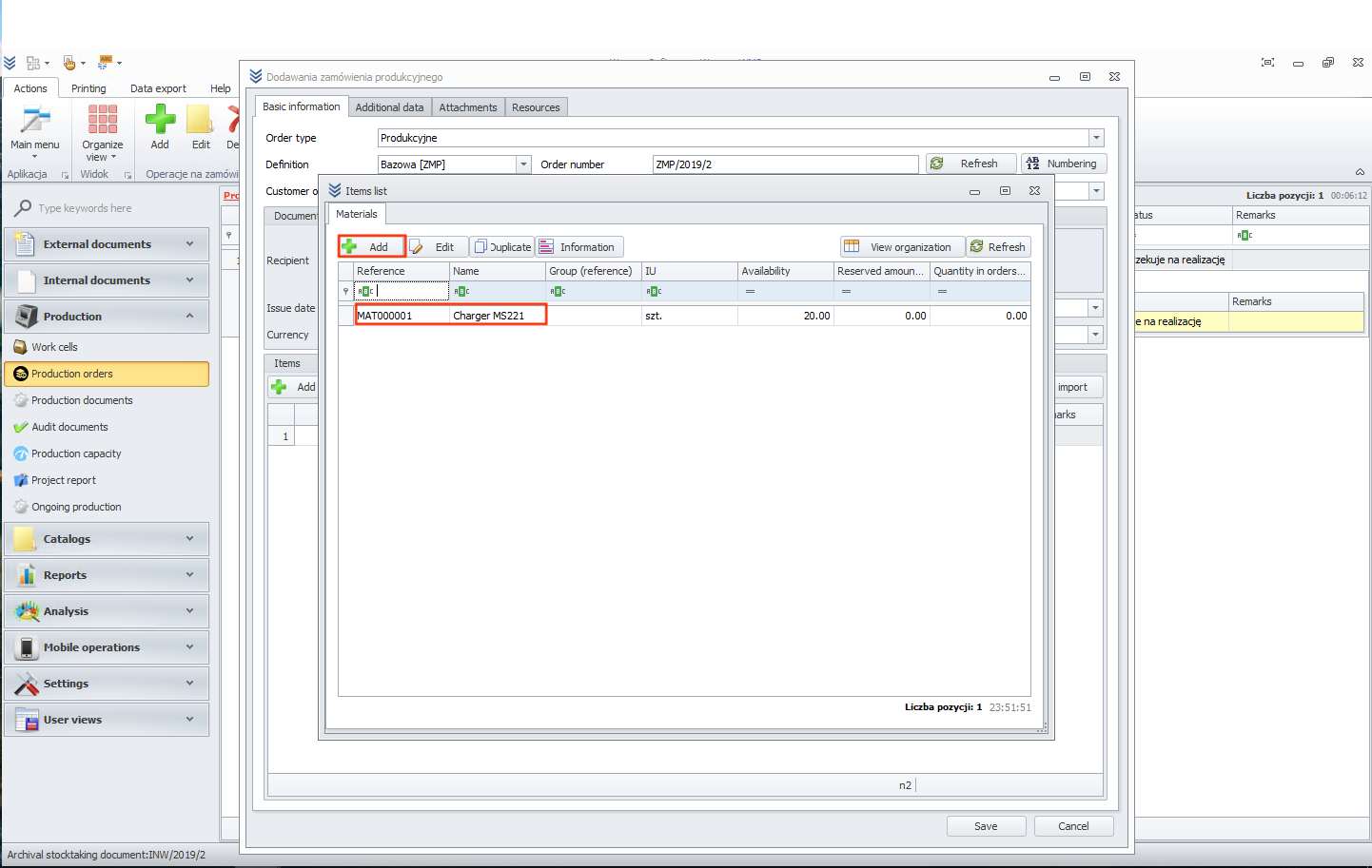 Adding or selecting a material