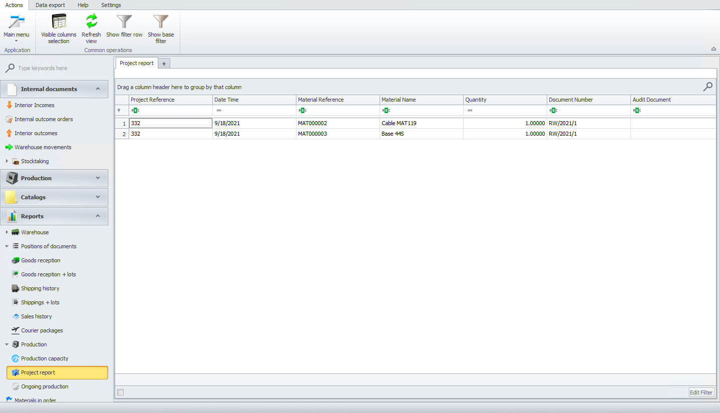 Main project report view