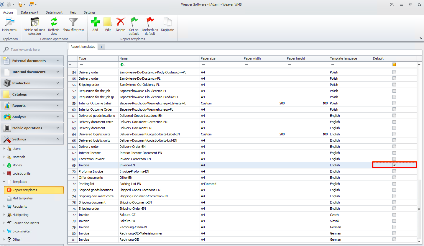 Default template checkbox