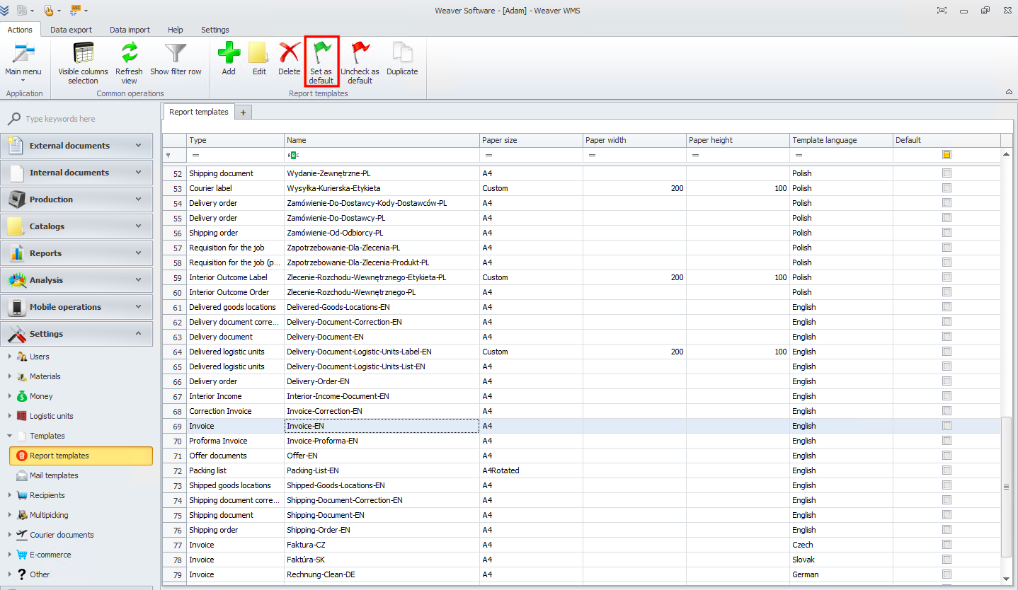 Setting a default template