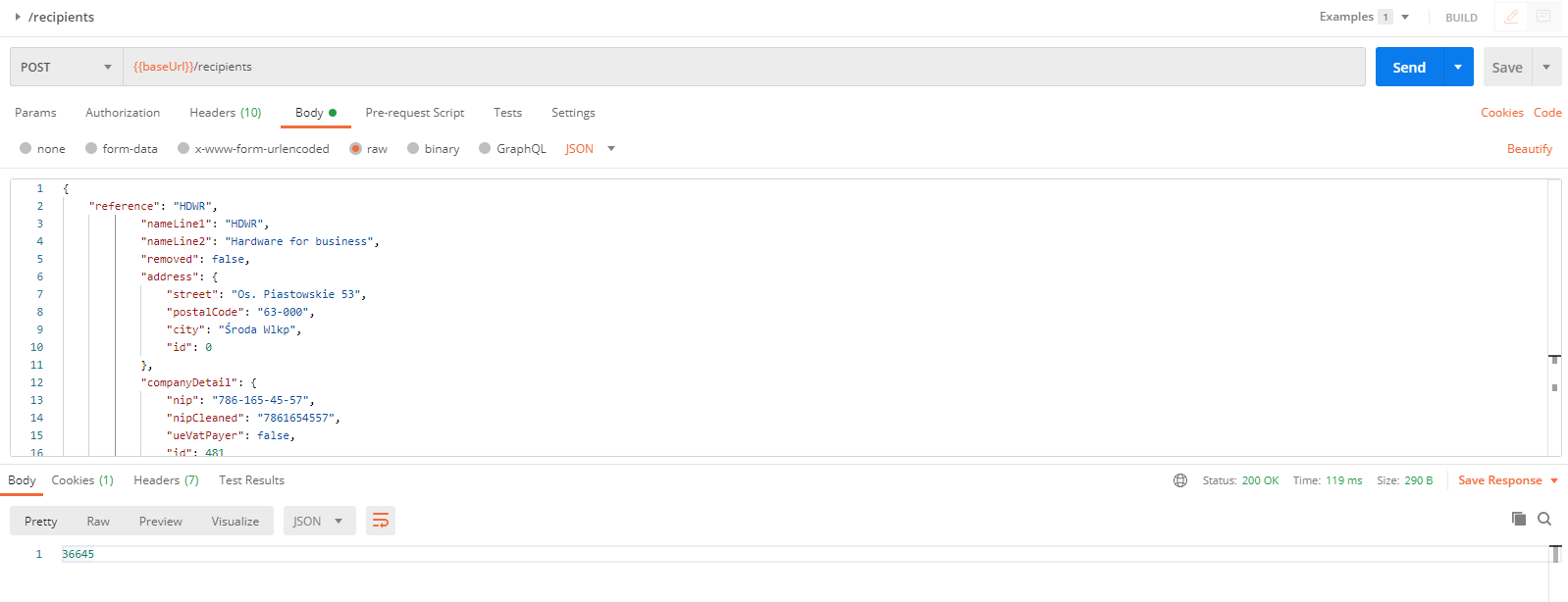 Adding Recipient in Postman