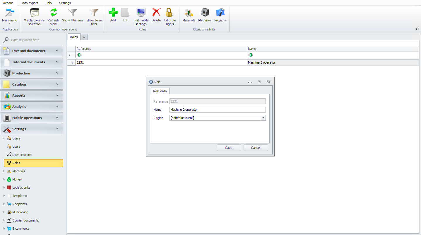 Editing the role in WMS Weaver