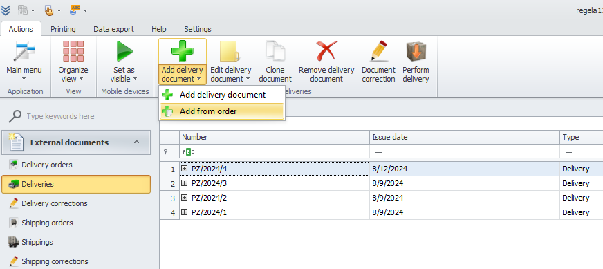 Deliveries Tab