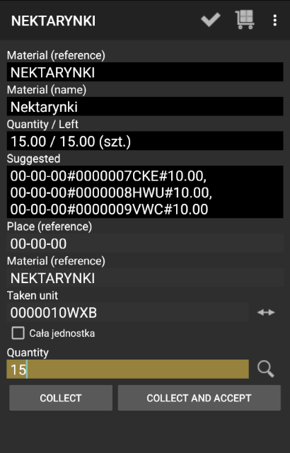 Window to enter logistic details in WMS Weaver Enter Logistic Details