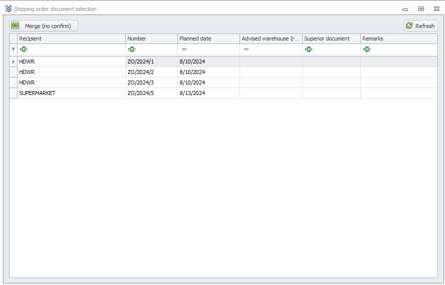 Window to select a Shipping Order in WMS Weaver Select Shipping Order