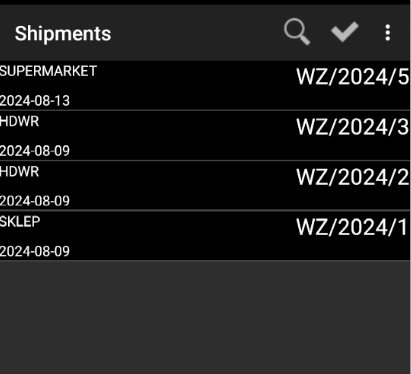 Selecting a visible shipment on the mobile terminal in WMS Weaver Select Visible Shipment