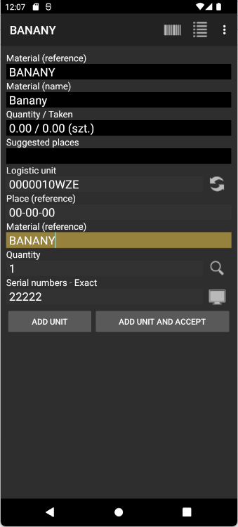 Mobile View of External Receipt — Serial Numbers
