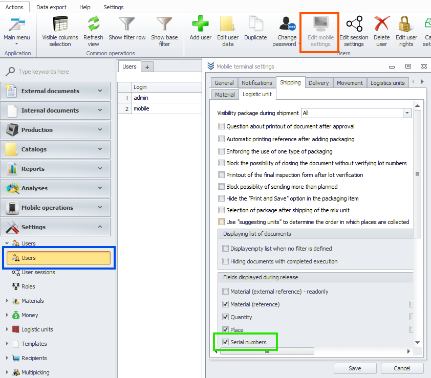 Mobile Terminal Settings - shipping