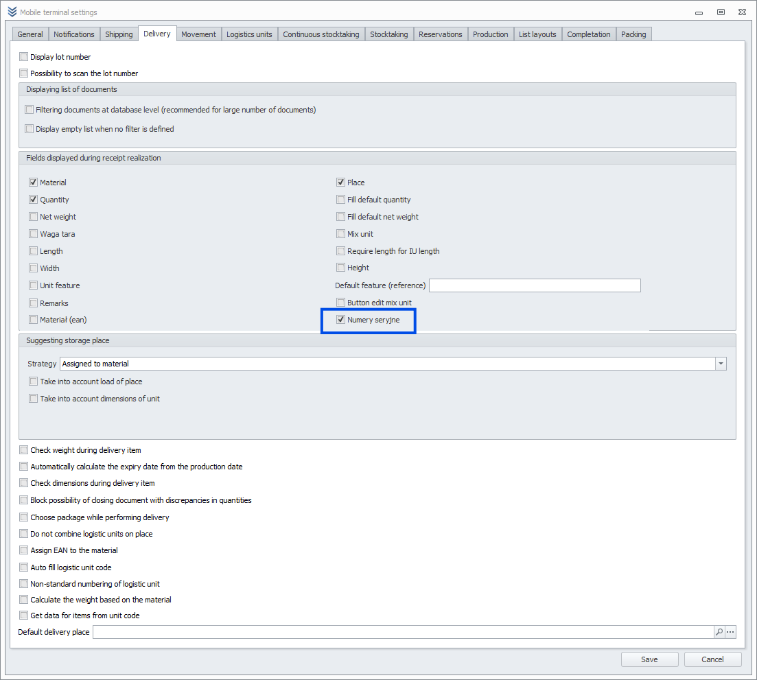 Mobile Terminal Settings - delivery