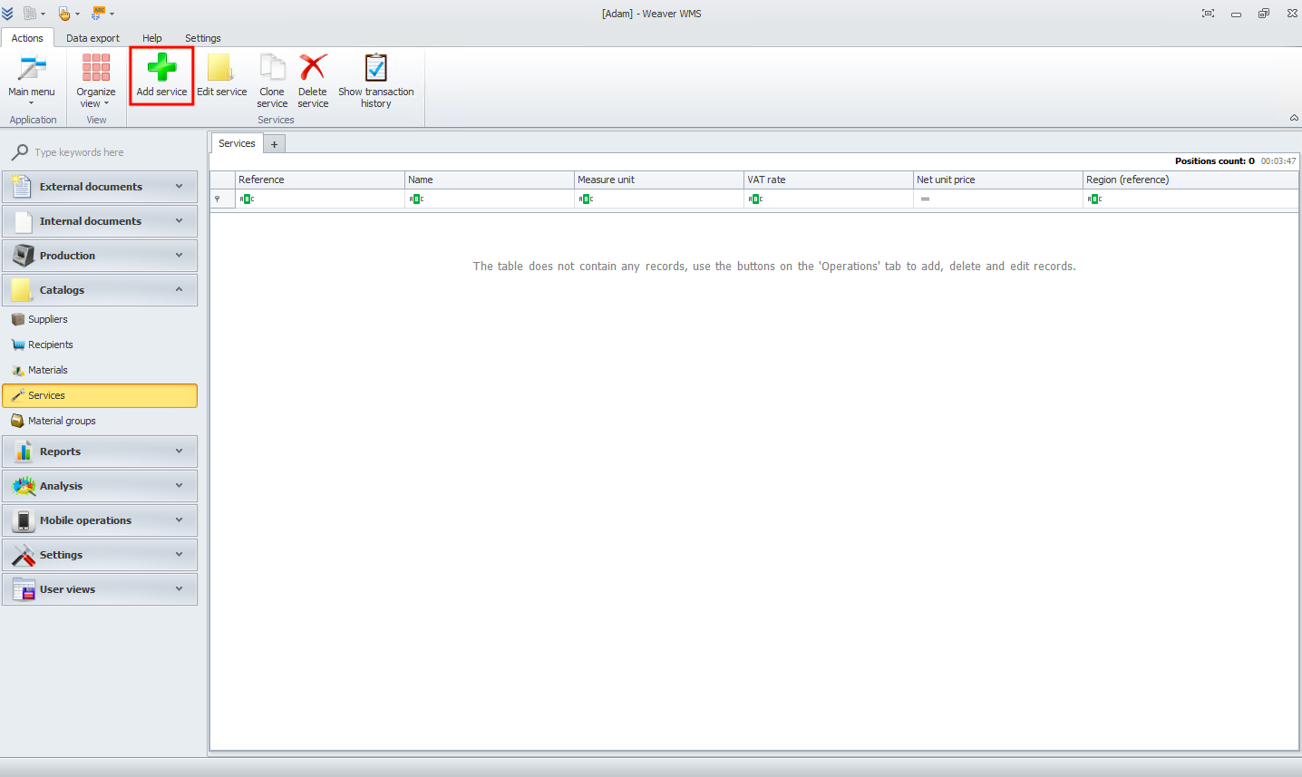 Adding a new service in WMS Weaver