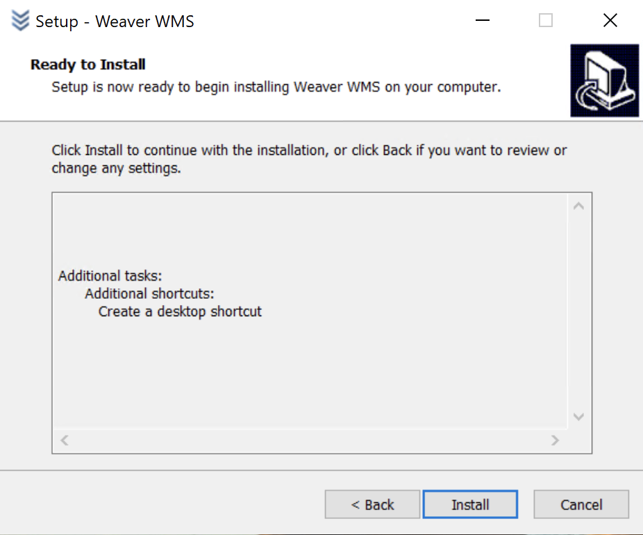 Install button in Weaver WMS installation