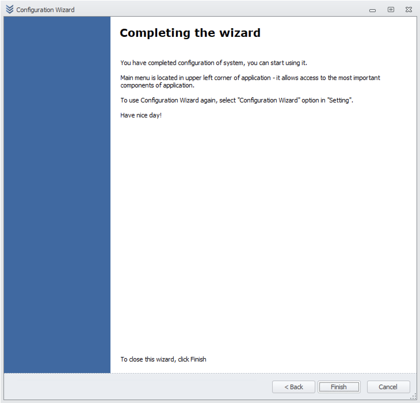 Finish screen of the wizard in Weaver WMS