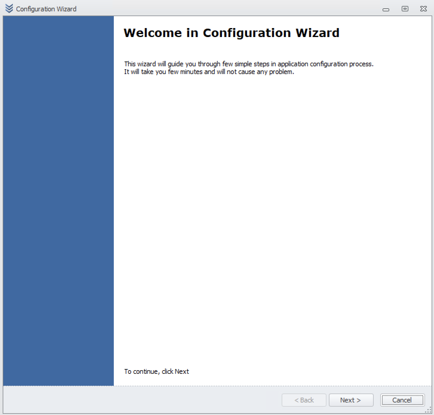 Welcome screen of the configuration wizard in Weaver WMS