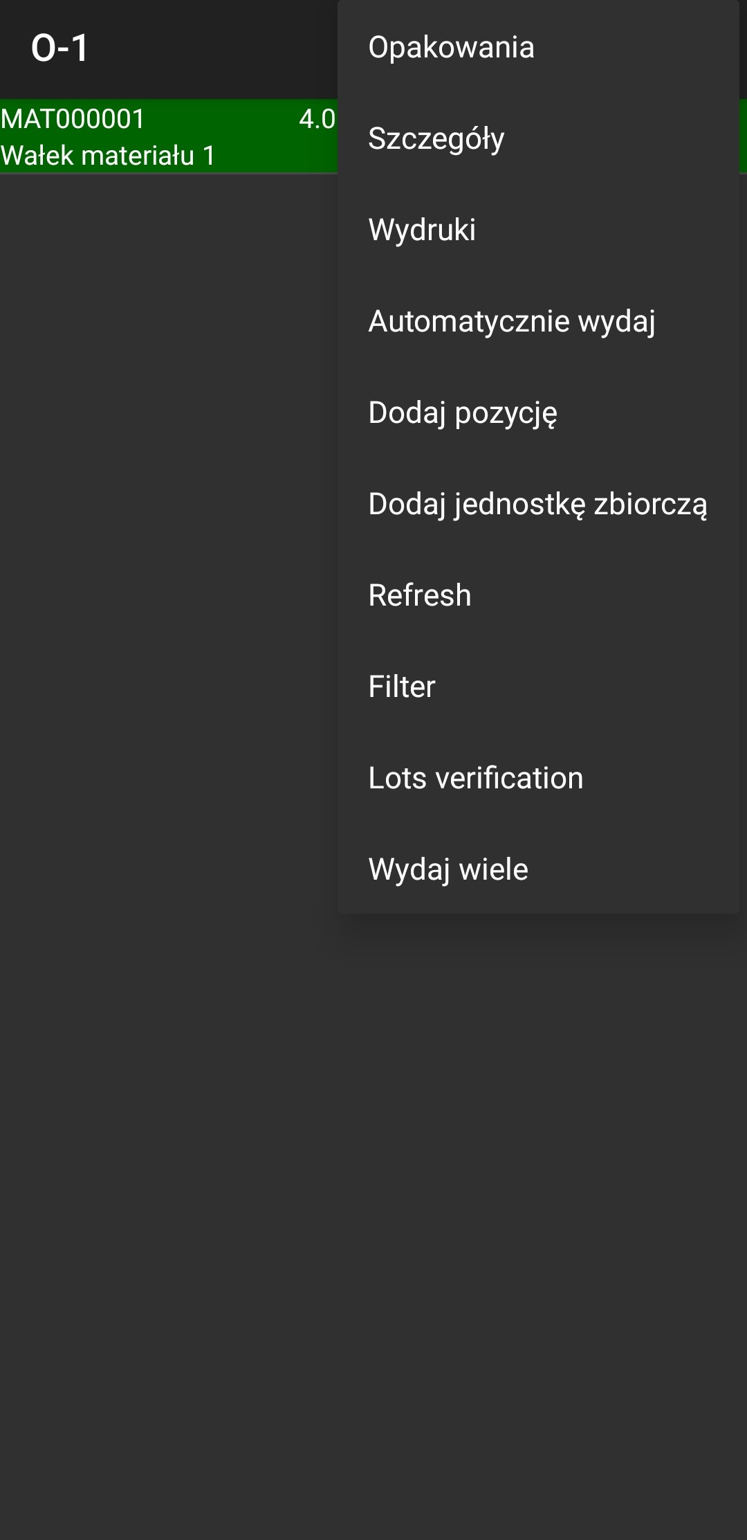 Additional options menu in shipment process