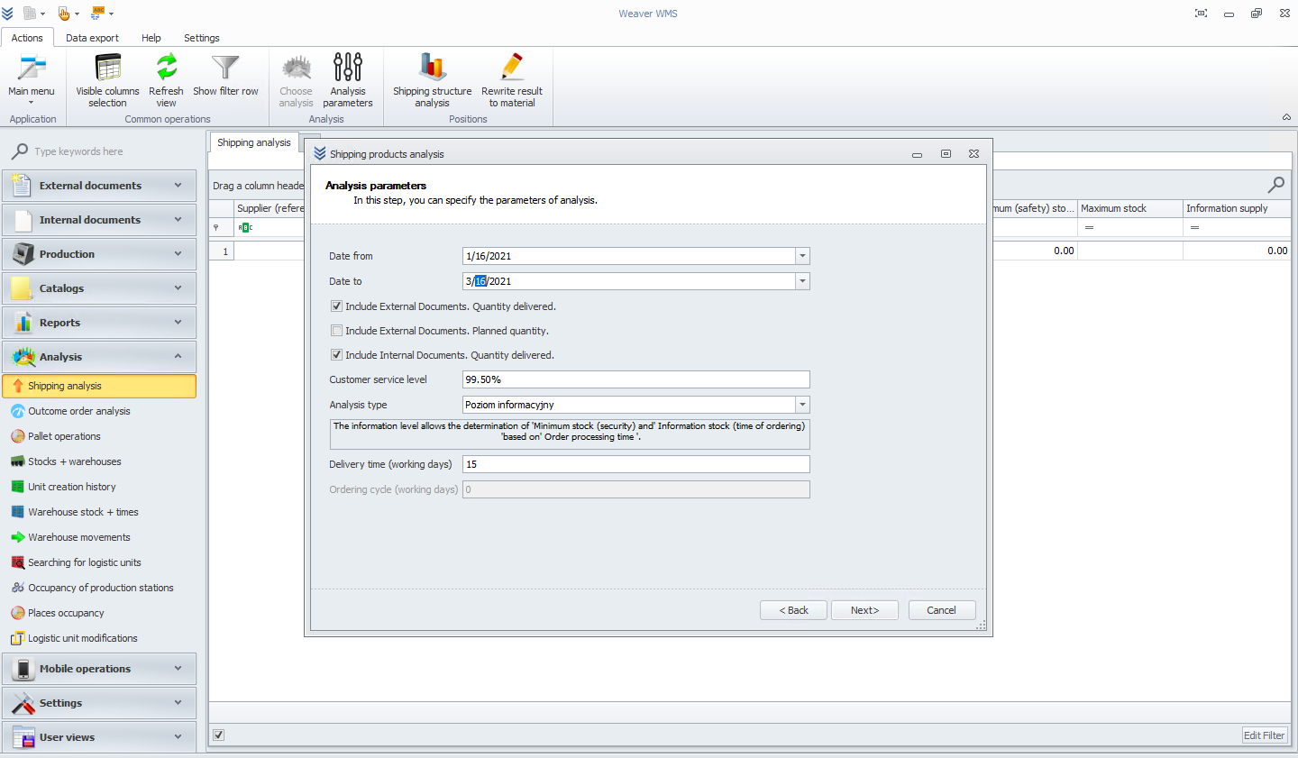 Adding parameters for analysis
