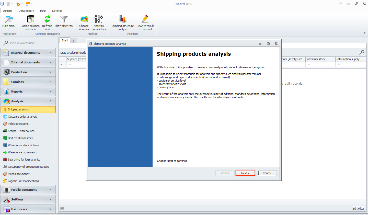 Shipping analysis wizard