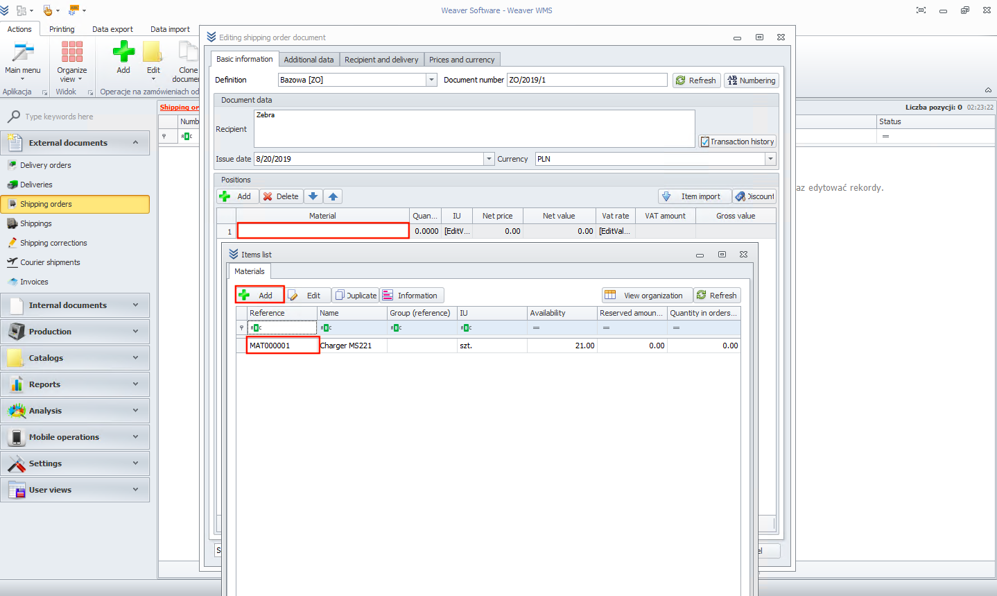 Choosing material for shipping order