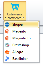 Shoper configuration menu