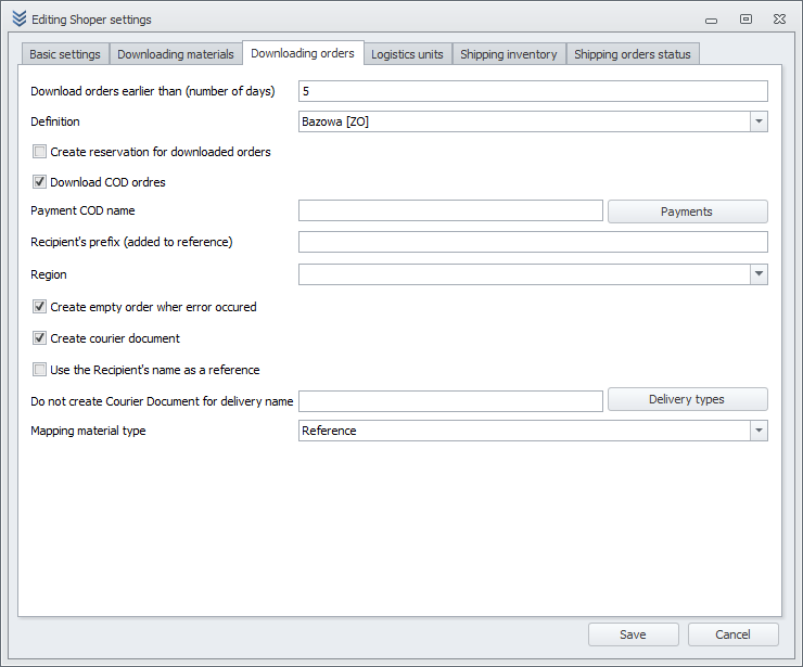 Shoper configuration settings