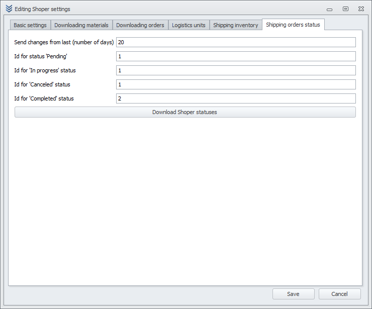 Shoper configuration options