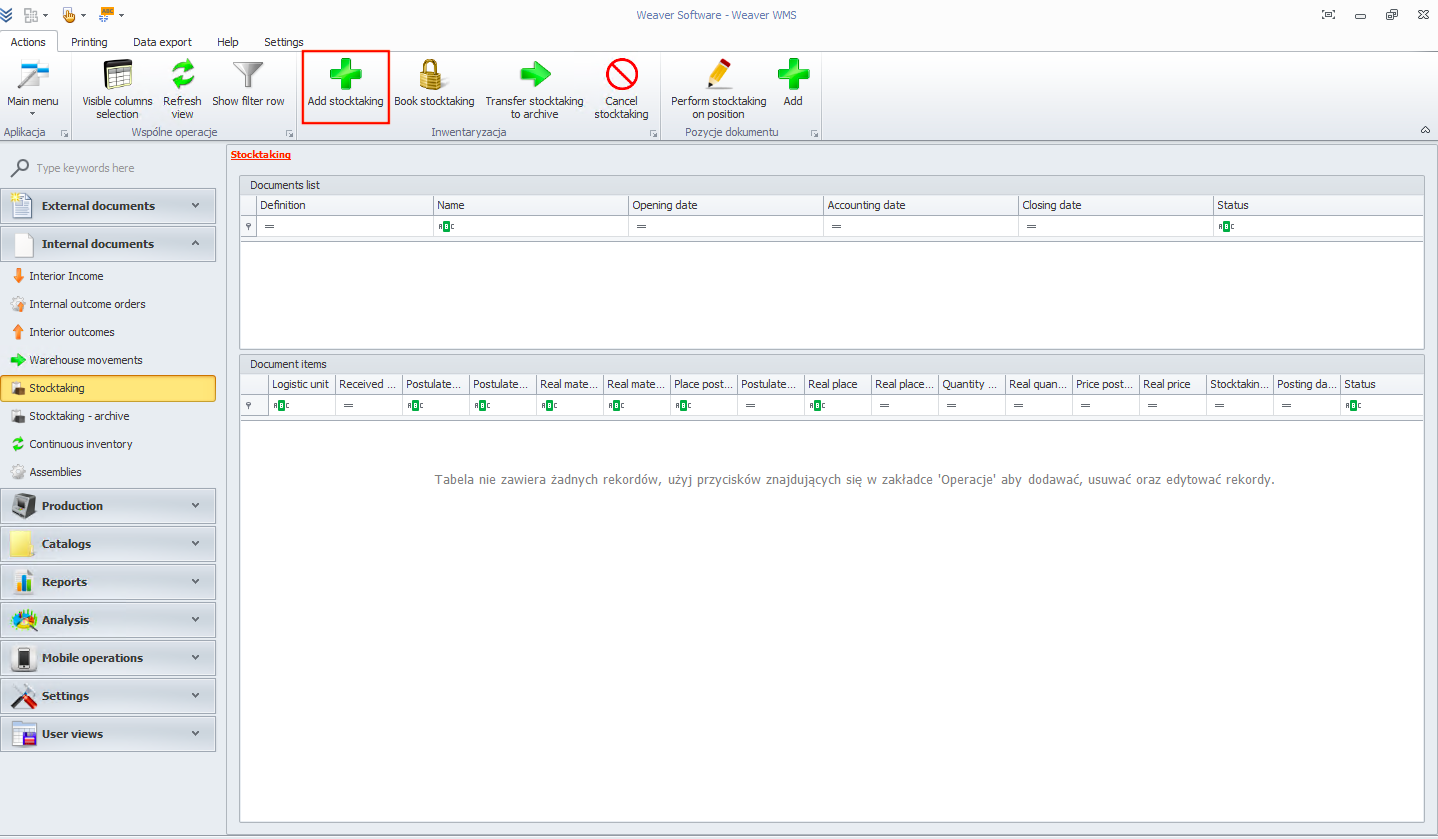 Adding stocktaking