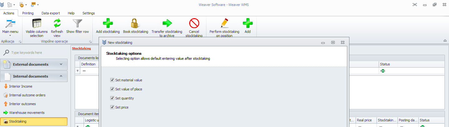 Additional options for stocktaking