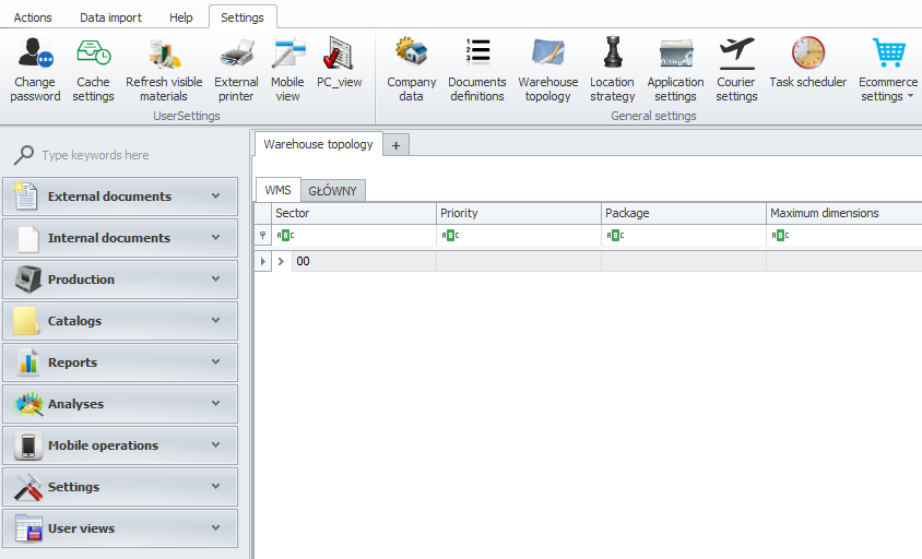 Warehouse Topology Settings