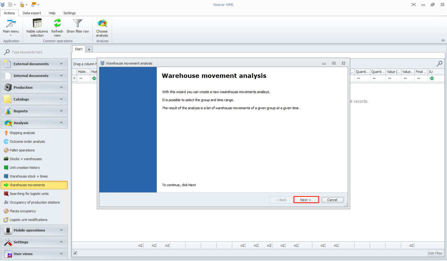 Warehouse Movements Analysis Wizard