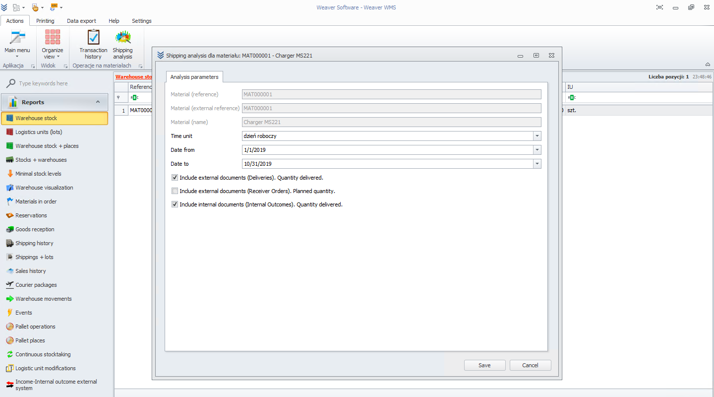 Shipping analysis parameters