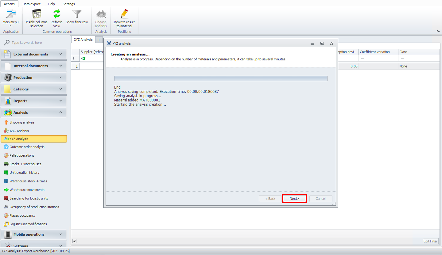 XYZ Analysis Execution History