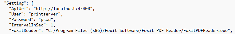 Ścieżka programu Foxit PDF Reader w appsettings.json