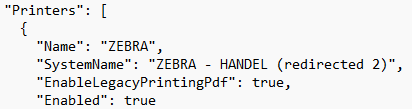 Konfiguracja drukarek w appsettings.json