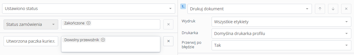 Konfiguracja akcji automatycznej – Zakończenie realizacji zamówienia