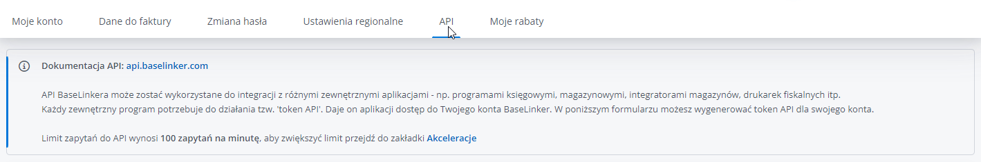 Znajdowanie tokenu API w Baselinker – krok 2