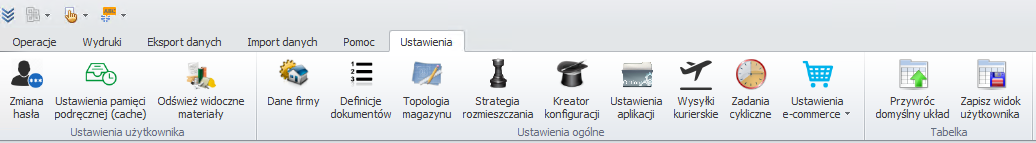 Menu ustawień w systemie WMS – integracja e-commerce